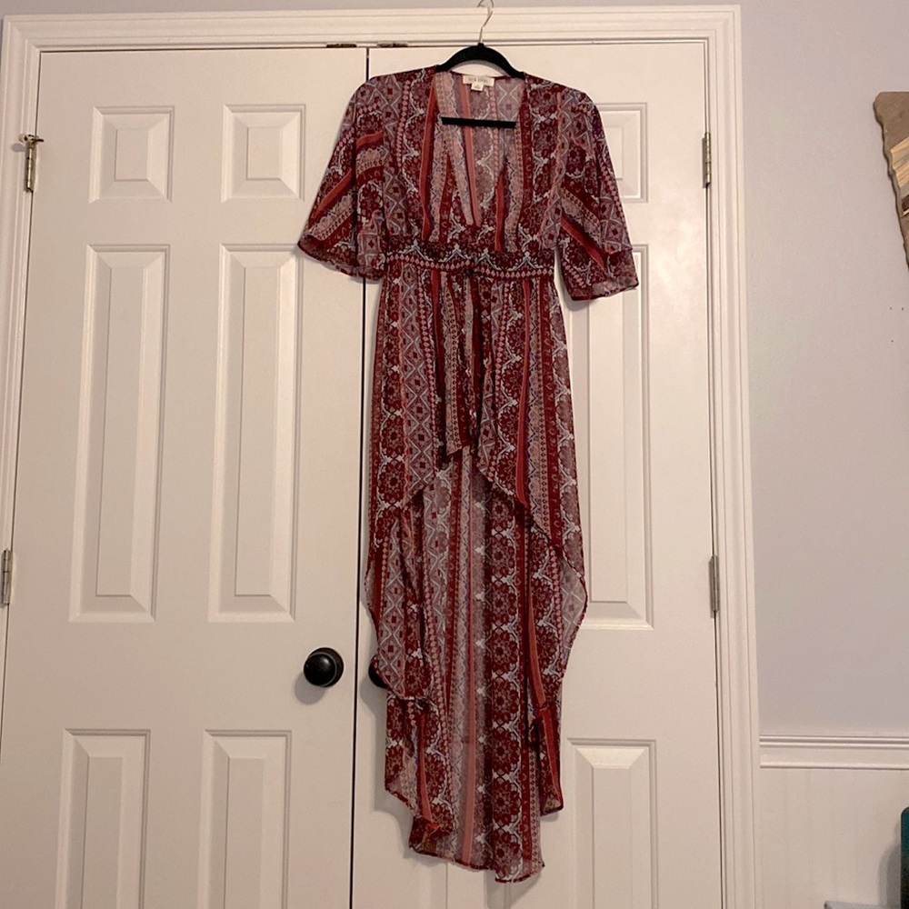 Red boho high low duster
